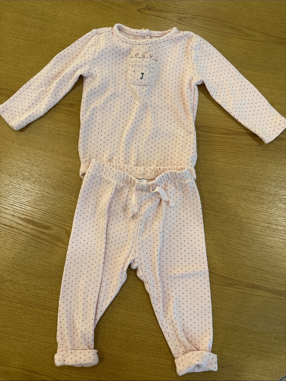 Baby GapPink Dotted Baby One-Piece Set - Soft Long Sleeve & Pants 6-12mos